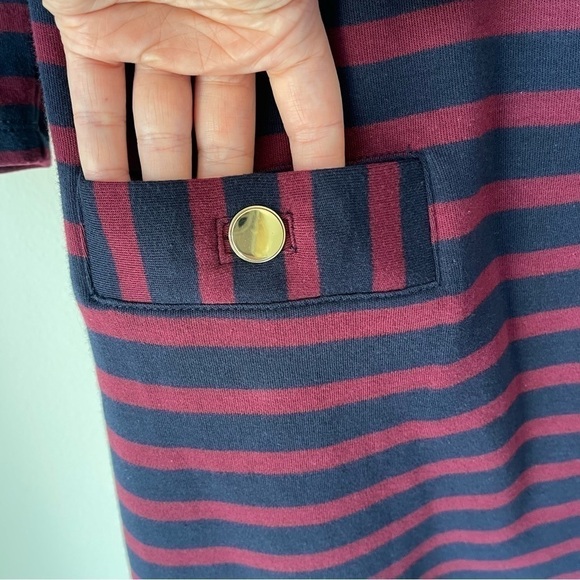 Talbots 100% Cotton 3/4 Sleeve Stripped Dress Featuring Gold Button - Picture 7 of 9